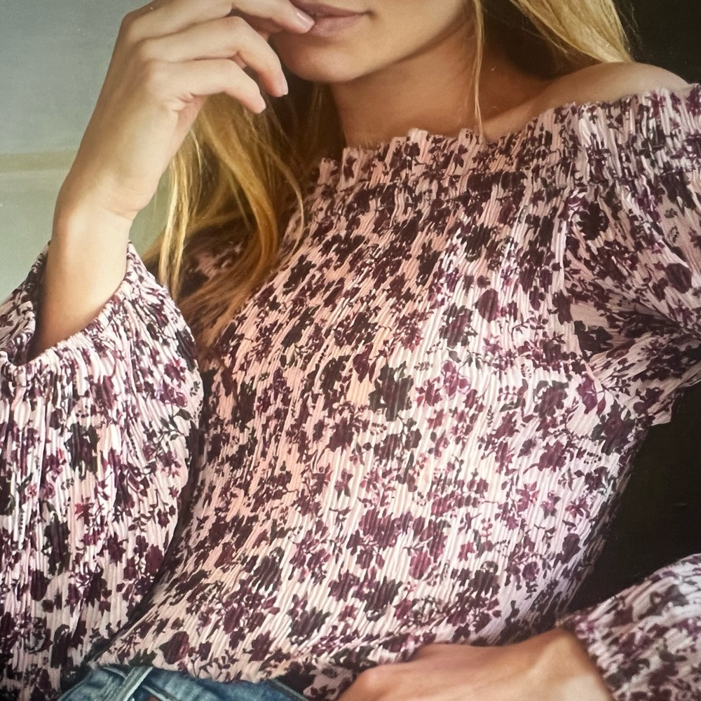 Free People Blue Smocked Blouse Bodysuit